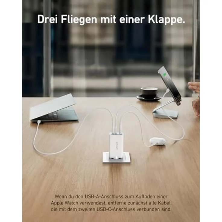 Anker Nano II 65W USB C Ladegerät, 3-Port PPS Schnellladung, kompaktes Netzteil für MacBook Pro, iPad Pro, Galaxy S20, weiß – Bild 3