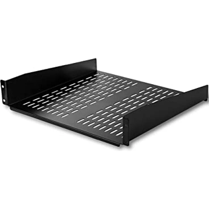 StarTech.com 2HE Server Rack Fachboden - Universelles perforiertes Rackablage für 19 Zoll Netzwerk/Serverschrank - Heavy Duty Stahl - Belastbarkeit 23kg - 40 cm tiefer Fachboden, Schwarz (CABSHELFV) – Bild 1