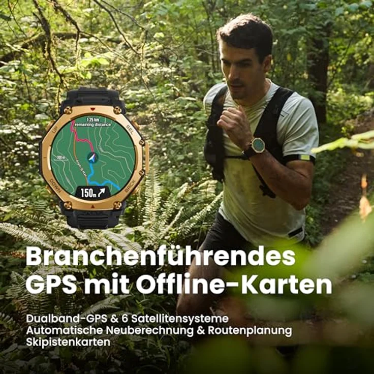 Amazfit T-Rex 3 Pro Outdoor Smartwatch, 48mm Saphir-AMOLED-Display, Titan-Lünette, Dualband-GPS, 25 Tage Akku, 180+ Sportmodi, Schwarz – Bild 4