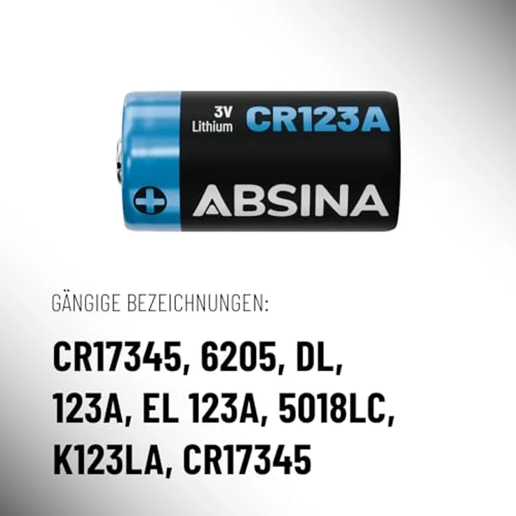ABSINA ABSINA Batterie CR123A Lithium 3V 4er Pack Batterie, hohe Kapazität und Temperaturfestigkeit, (1 St) – Bild 4