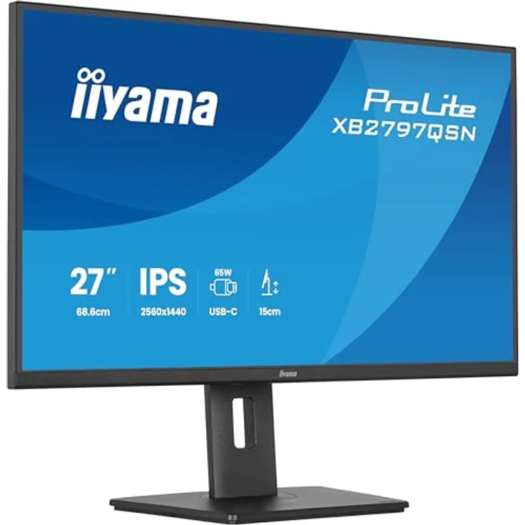 iiyama Prolite XB2797QSN-B1 27" WQHD IPS LED-Monitor mit USB-C Dock 65W, HDMI, DP-in/Out, RJ45, Höhenverstellung, Pivot und AdaptiveSync, schwarz – Bild 1