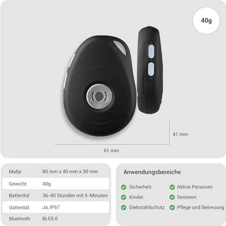 MiniFinder Pico 4G, Persönlicher Alarm-Schlüsselanhänger mit Echtzeit-GPS-Tracking, Schwarz – Bild 3