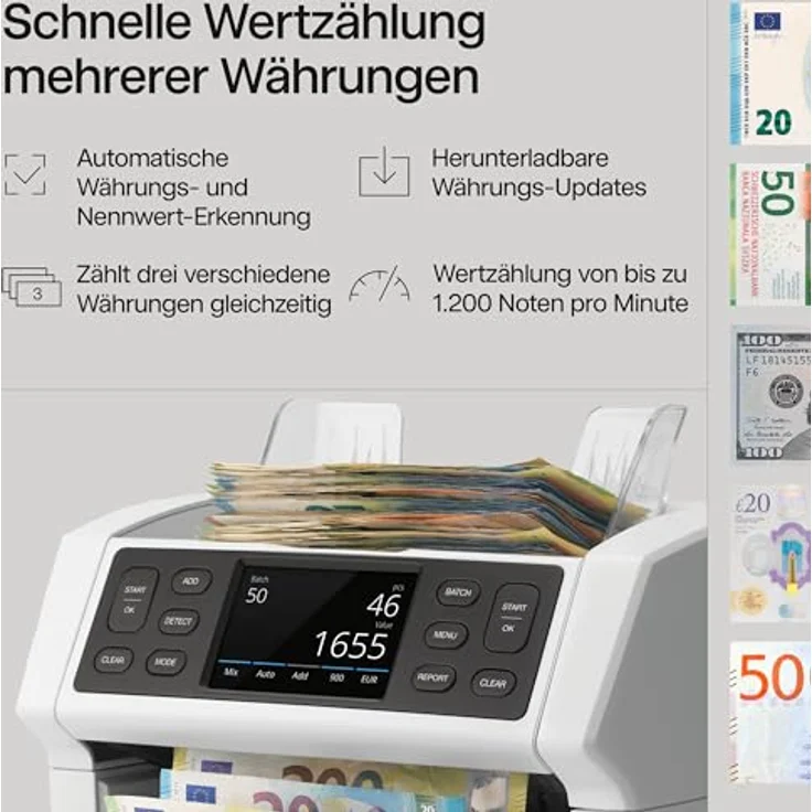 Safescan Geldschein-Zählgerät -'-'Safescan 2685-S-'-', grau Geschwindigkeit: 1.200 Scheine-Minute, 7-fache Falschgelder - 1 Stück (112-0648) – Bild 4