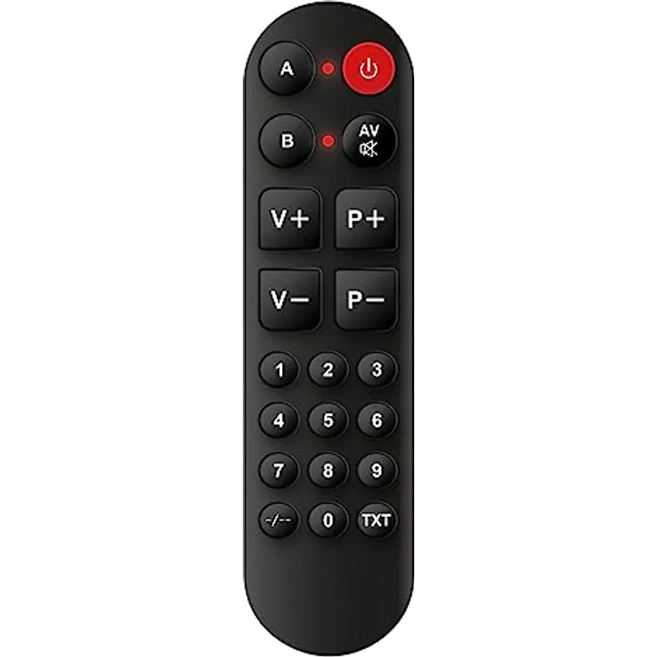 IRRADIO | Vereinfachte Universal-Fernbedienung mit Lernfunktion und großen Tasten mit Zahlen, ideal für ältere Menschen und Kinder, Farbe: Schwarz
