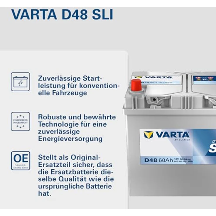 Varta D48 Blue Dynamic, 12V 60Ah Autobatterie mit 540A Kälteprüfstrom, One Size – Bild 2