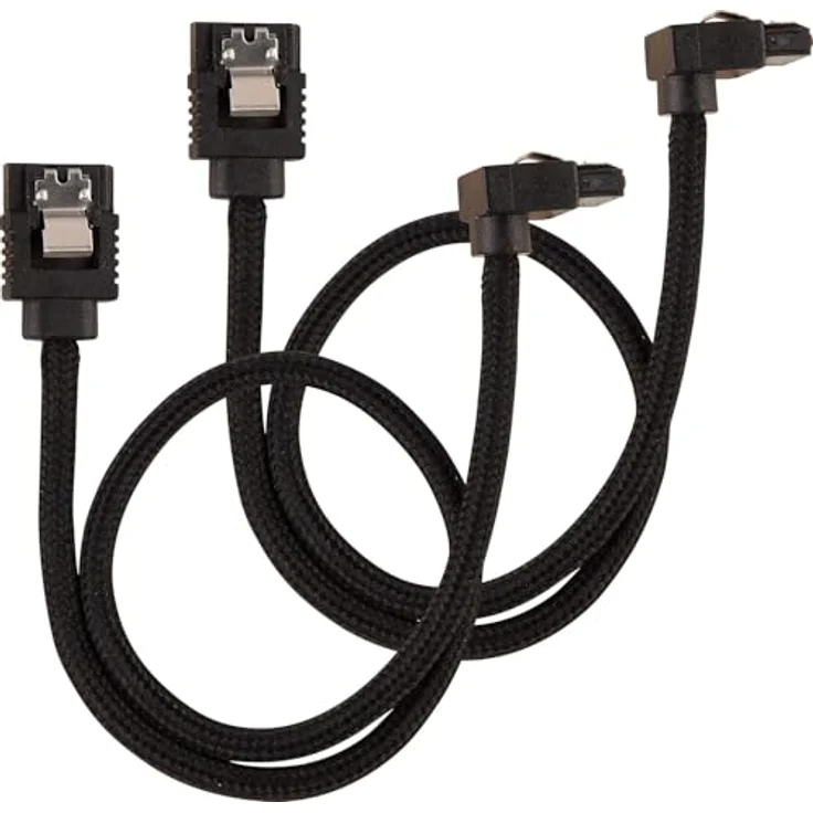 Corsair Premium Sleeved SATA 3 Kabel gewinkelt - gerade (6Gbps, 30 cm 90°) Schwarz – Bild 2