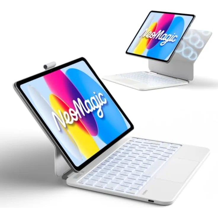 Inateck KB903, Magnetische Tastatur für iPad 11 Gen 2025 A16/10 Gen, Großes Trackpad, LED Anzeige, 7 Farben Hinterleuchtet, QWERTZ, mit Stifthalter – Bild 1