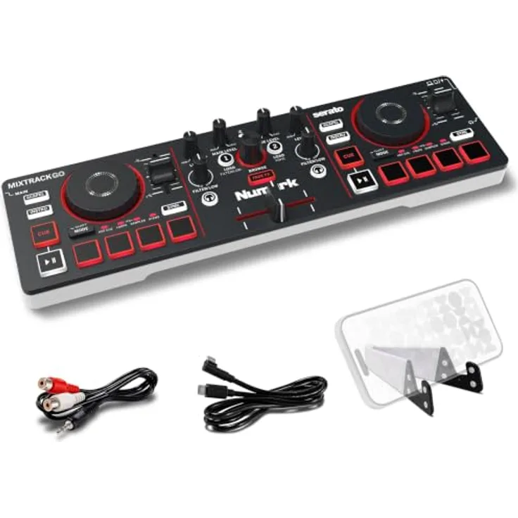 Numark Mixtrack Go, tragbarer 2-Kanal DJ Controller mit Serato DJ Lite, Bluetooth-MIDI und USB-C Anschluss