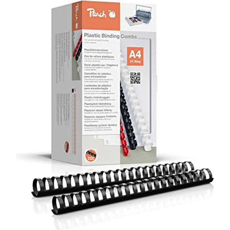 Peach Plastikbinderücken A4 - 28mm - 270 Blatt - 50 Stück - schwarz - PB428-02 - Strapazierfähige Plastikbinderücken von Peach für ca. 270 Seiten.
