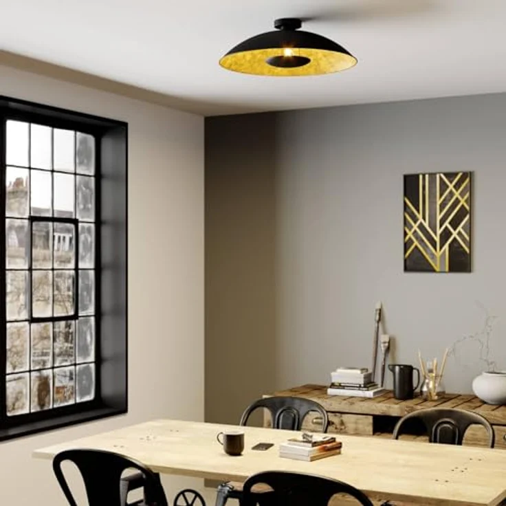 Lindby Deckenlampe schwarz, gold Ø 60 cm, Metall Schirm, atmosphärisches Licht, 1x E27 – Bild 3