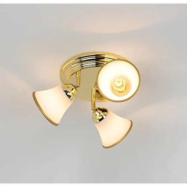 Licht-Erlebnisse Deckenleuchte GRANDO aus Glas Metall in Gold für Badezimmer Bad Ø23 cm E14 max. 40 W 3-flammig blendarm runde Deckenlampe Jugendstil – Bild 4