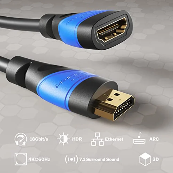 KabelDirekt - HDMI Verlängerungskabel - 10m - kompatibel mit (HDMI 2.0a-b 2.0, 1.4a, 4K Ultra HD, 3D, Full HD, 1080p, HDR, ARC, Highspeed mit Ethernet, PS4, Xbox, HDTV) - TOP Series – Bild 2