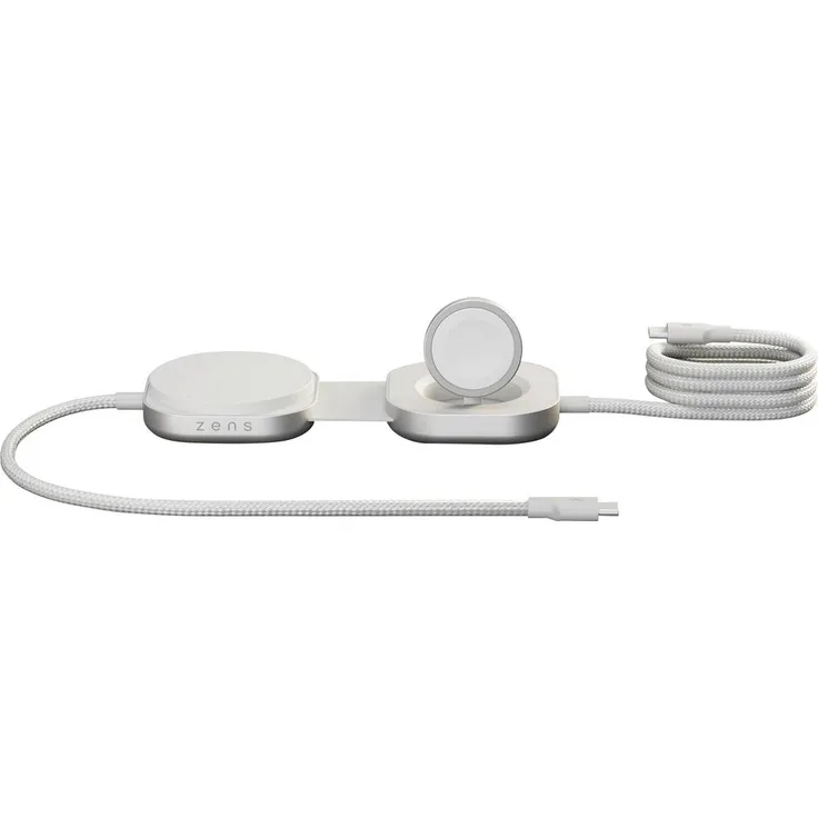 ZENS Induktions-Ladegerät ZECC07W, Qi2-zertifiziertes 15W Ladegerät für iPhone mit Apple MagSafe und USB-C®, Weiß