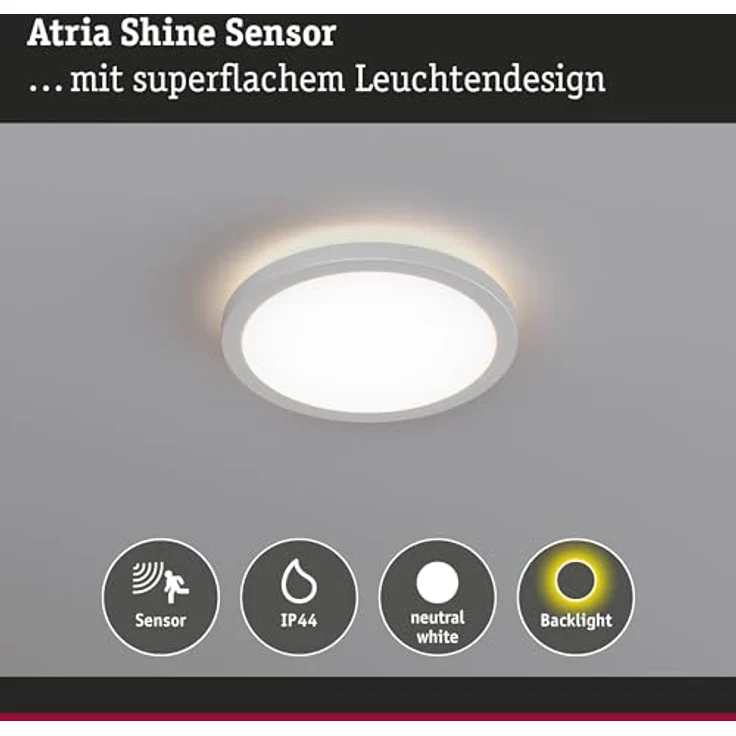 Paulmann Panel Atria Shine IP44 Sensor 11,2W 4000K 190mm Weiß Kunststoff Smarte Deckenbeleuchtung mit Bewegungsmelder – Bild 3