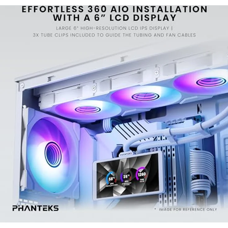Phanteks Glacier One 360M25-LCD AIO Flüssig CPU-Kühler, 6" IPS LCD HD Bildschirm, 120mm M25 Gen2 D-RGB-Lüfter, Kupfer-Kaltplatte, kompatibel mit Intel und AMD, Weiß – Bild 2