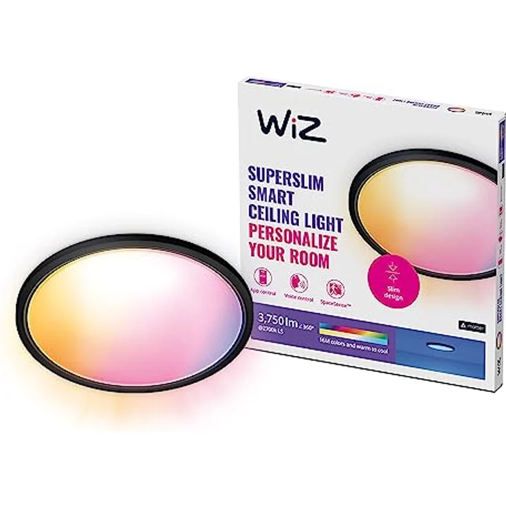 WiZ Tunable White and Color Superslim Deckenleuchte, 32 W, ø 545mm, LED Leuchte mit 16 Mio. Farben, smarte Lichtsteuerung über WLAN, schwarz – Bild 1