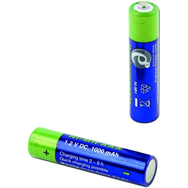 EnerGenie EG-BA-AAA10-01, Wiederaufladbarer NiMH Akku AAA, 1,2 V, 1000 mAh, Schwermetallfrei, 2 Stück, Blau/Grün/Weiß – Bild 2