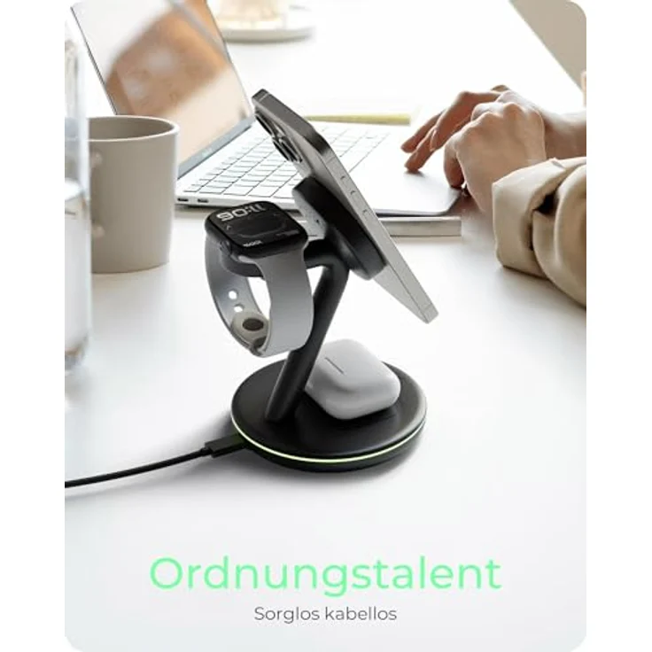 Icy Box 3-in-1 Induktive Ladestation, Magnetisch für Smartphone, Smartwatch und In-Ear-Kopfhörer (15 W), Wireless Charger, Schwarz – Bild 7