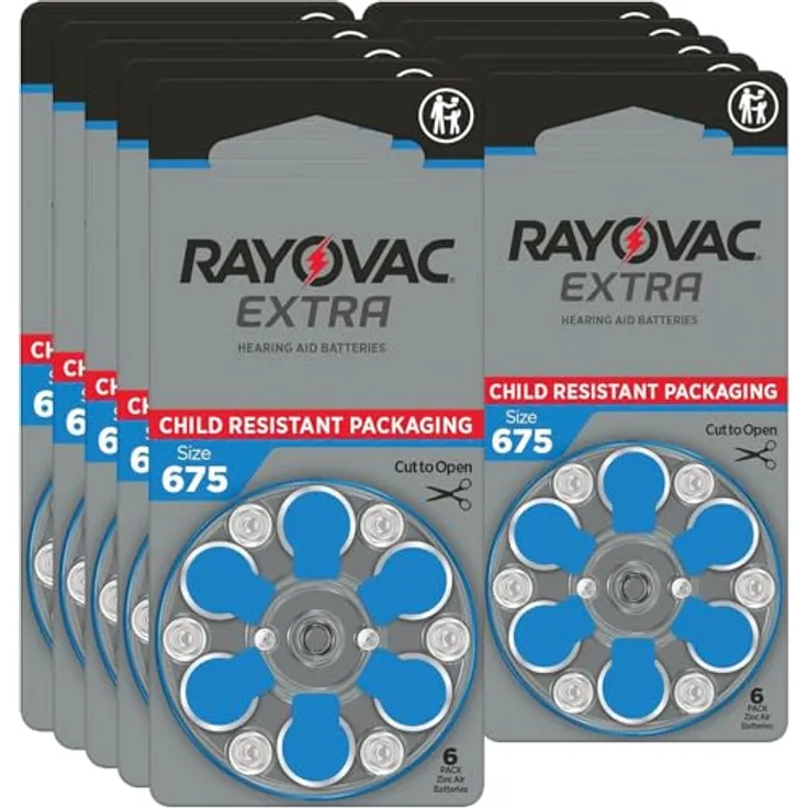 Rayovac Extra Advanced Zink Luft Hörgerätebatterie, 60er Pack in Größe 675, quecksilberfrei und hochenergiedicht, blau