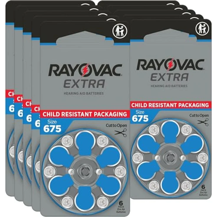 Rayovac Extra Advanced Zink Luft Hörgerätebatterie, 60er Pack in Größe 675, quecksilberfrei und hochenergiedicht, blau – Bild 1