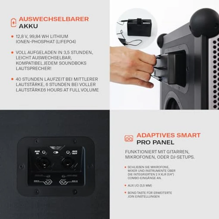 SOUNDBOKS 4 – Bluetooth-Performance-Lautsprecher – Lautester Party-Lautsprecher, mit 40 Stunden Akkulaufzeit, wiederaufladbar – Kabelloser, tragbarer Lautsprecher – Design aus Dänemark – 126 dB, Schwarz – Bild 5