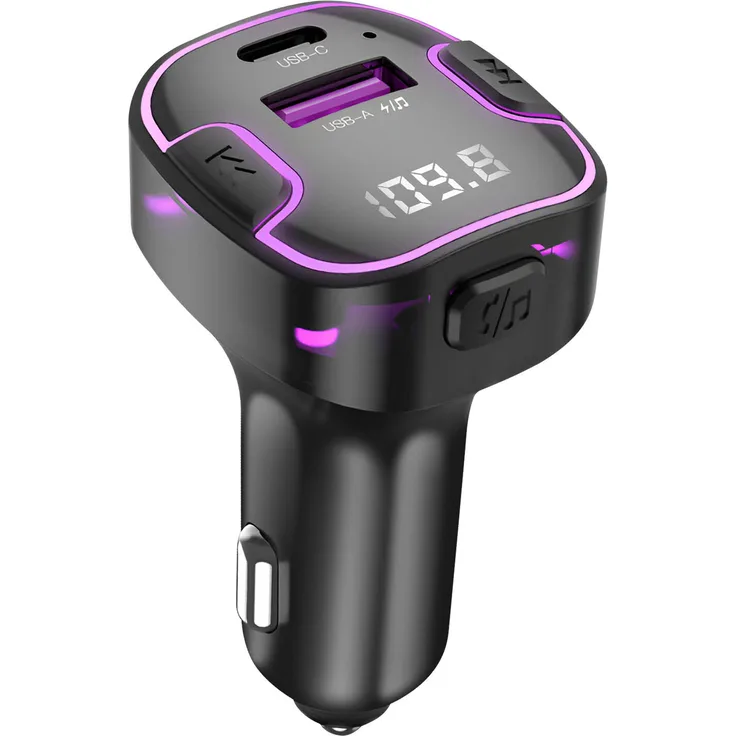 XO BCC12, 2in1 Bluetooth FM-Transmitter und Smart Dual KFZ Ladeadapter, schwarz mit USB-C und USB-A Anschluss