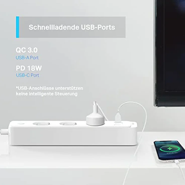 TP-Link Tapo P300 steckdosenleiste mit 2 USB-Anschlüsse & 1 Type C-Anschlüsse,Mehrfachsteckdose Sicherheitsgarantie,funktioniert Alexa,Google Home,HomeKit Sprachsteuerung,Fernzugriff,1.5M,Weiss – Bild 4