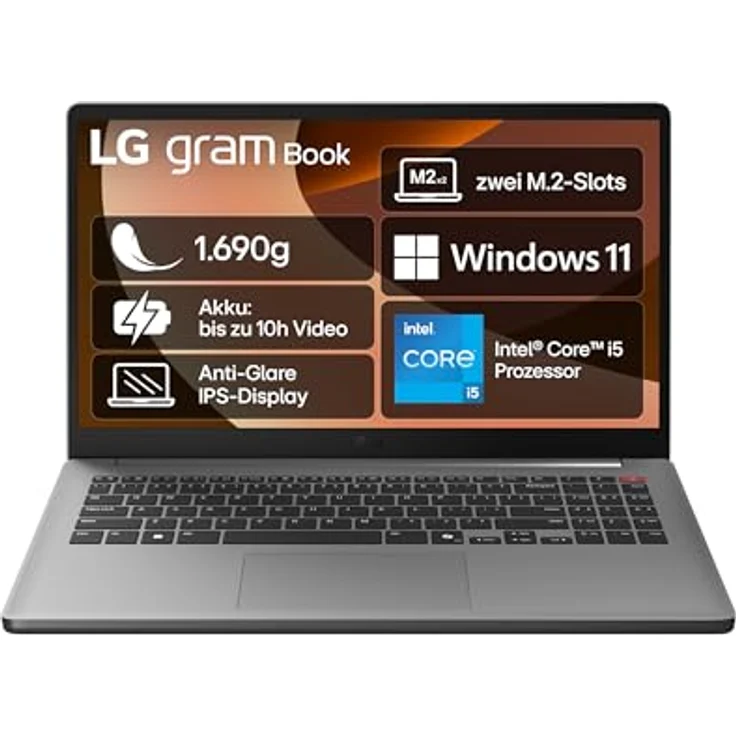 LG gram Book 15U50T-G.AA56G, 15,6 Zoll Notebook mit Intel Core i5-1345U, 16 GB RAM, 512 GB SSD, grau – Bild 1