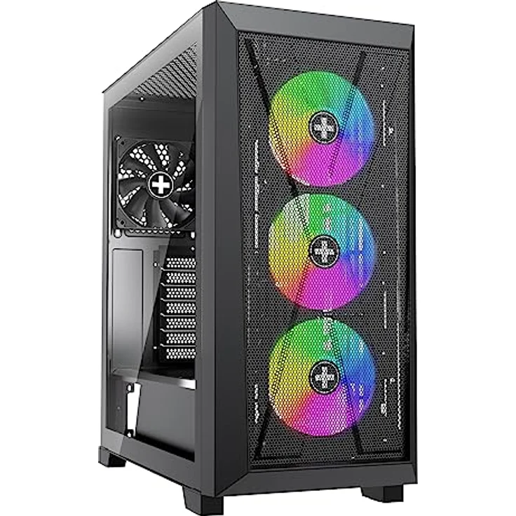 Xilence Xilent X X912.ARGB Gaming PC Gehäuse, 3X 120mm ARGB Lüfter, 1x schwarzer Lüfter, ATX Midi Tower Case, Mesh Front Panel für Guten Airflow und PWM/ARGB Control Board, Glas Side Panel, schwarz – Bild 1