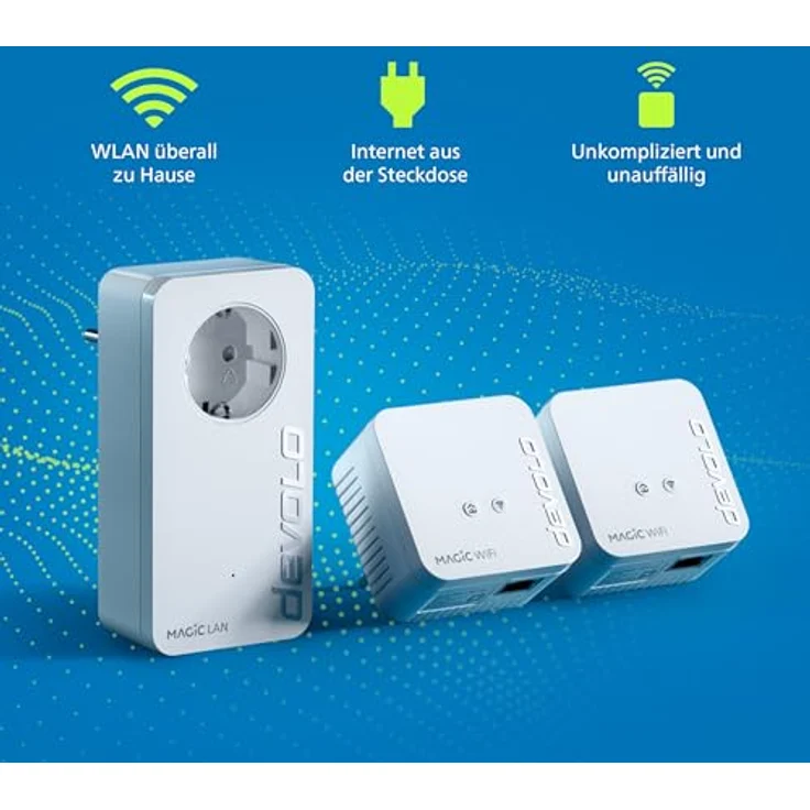 devolo Magic 1 1200 WiFi mini Multiroom Kit: Kompaktes Set mit 3 Powerline-Adaptern, für raumübergreifendes WLAN (1200 Mbit-s, 2x Fast-Ethernet LAN-Anschlüsse, Mesh-WLAN, G.hn) – Bild 5
