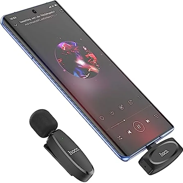 Hoco L15 - Crystal Lavalier Digitales Mikrofon, kabellos, mit Typ-C-Stecker, Nutzungszeit: bis zu 6 Stunden, kompatibel mit Huawei Xiaomi OnePlus Oppo - Schwarz