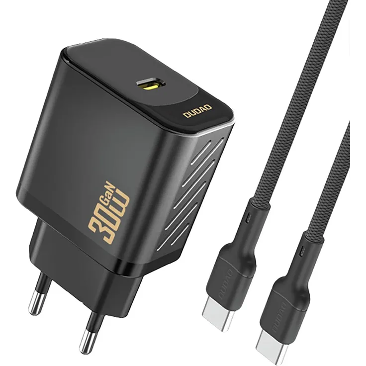 Dudao A27PCEU Adapter 30Watt, USB-C Ladegerät mit 1m USB-C Kabel, Schwarz