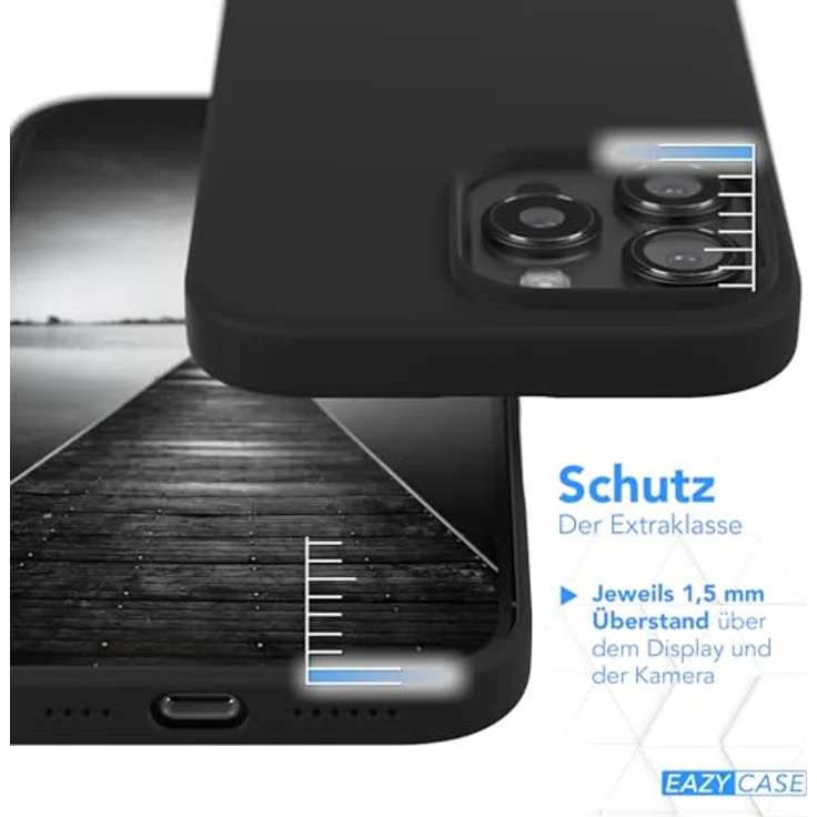 EAZY CASE Premium Silikon Handyhülle für iPhone 16 Pro Max mit Kameraschutz, 3-Schichten Aufbau, kratzresistent und kabellos ladbar, Schwarz – Bild 3