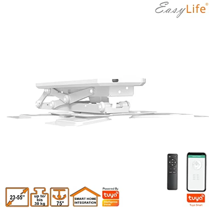 EasyLife EL-DHM-55W Motorisierte TV Deckenhalterung elektrisch schwenkbar, 23–55 Zoll, Smart Home Integration, VESA 400x400, Weiß – Bild 4
