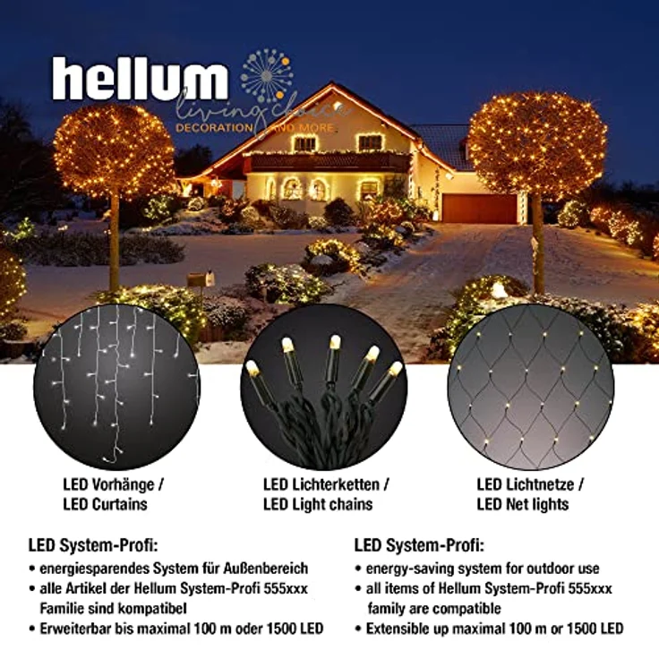 hellum 555431 Zuleitung Anschlusskabel für verlängerbare System-Profi Lichterketten, 5 m, innen & außen, weißes Kabel – Bild 5
