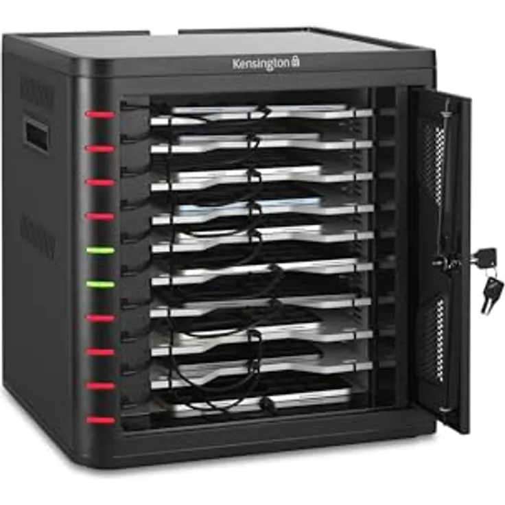 Kensington USB-C-Ladestation K67716EU, PD 3.0-Ladeschrank für 7-11-Zoll-Tablets, abschließbar, mit smartem Kühlsystem, Schwarz