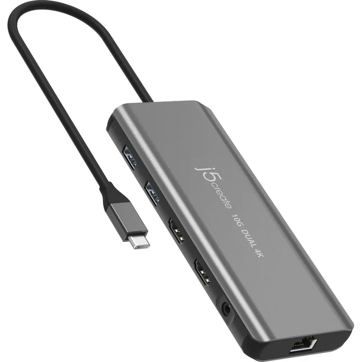 j5create JCD398-N, USB-C Dual 4K HDMI Mini Dock, 10Gbps, Ethernet, Farbe Space Grey