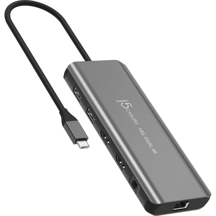 j5create JCD398-N, USB-C Dual 4K HDMI Mini Dock, 10Gbps, Ethernet, Farbe Space Grey