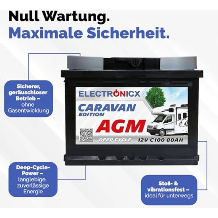 Electronicx Caravan Edition V2 AGM Batterie 80Ah 12V - Wartungsfreie Versorgungsbatterie für Wohnmobil & Boot mit hoher Zyklenfestigkeit – Bild 4