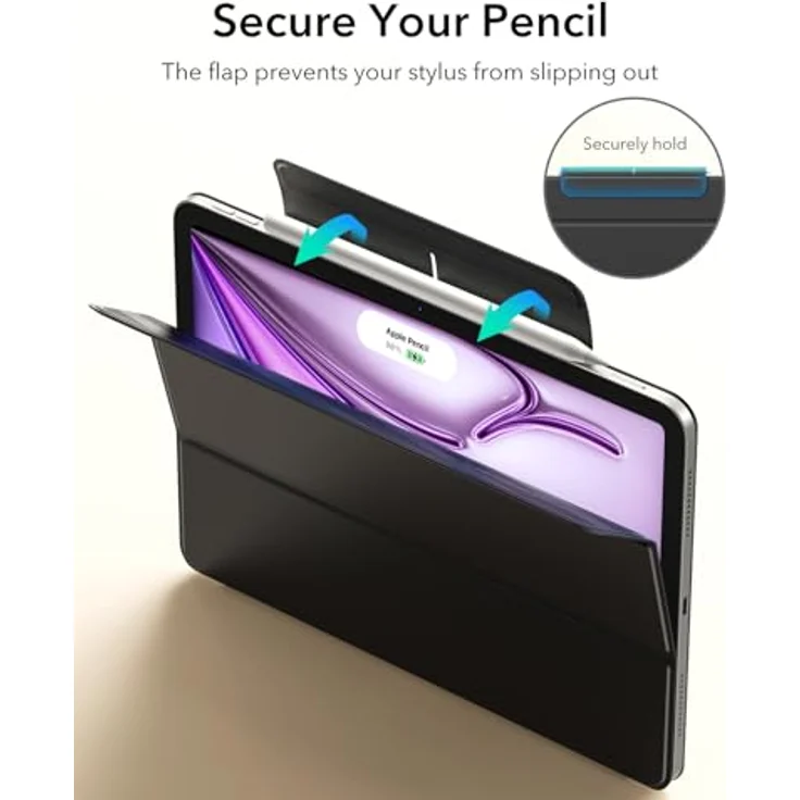 ESR Hülle für iPad Air 13 Zoll (M4/M3/M2, 2024-2026) und iPad Pro 12.9 (2020-2022), Magnetbefestigung, dünn, dreifach faltbar, unterstützt Pencil Pro/USB-C, schwarz – Bild 5