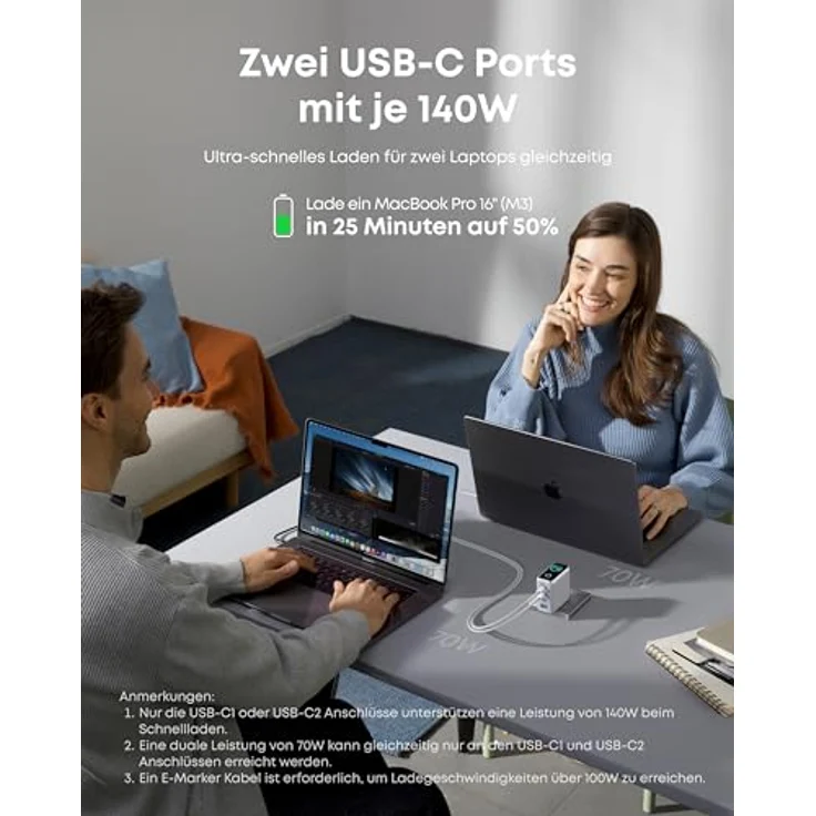 Anker Zolo USB C Ladegerät (140W, 4-Port, Display), Fortschrittliches GaN Netzteil, Kompatibel mit MacBook, iPhone 16/15/14, Samsung, Pixel - Schwarz – Bild 3