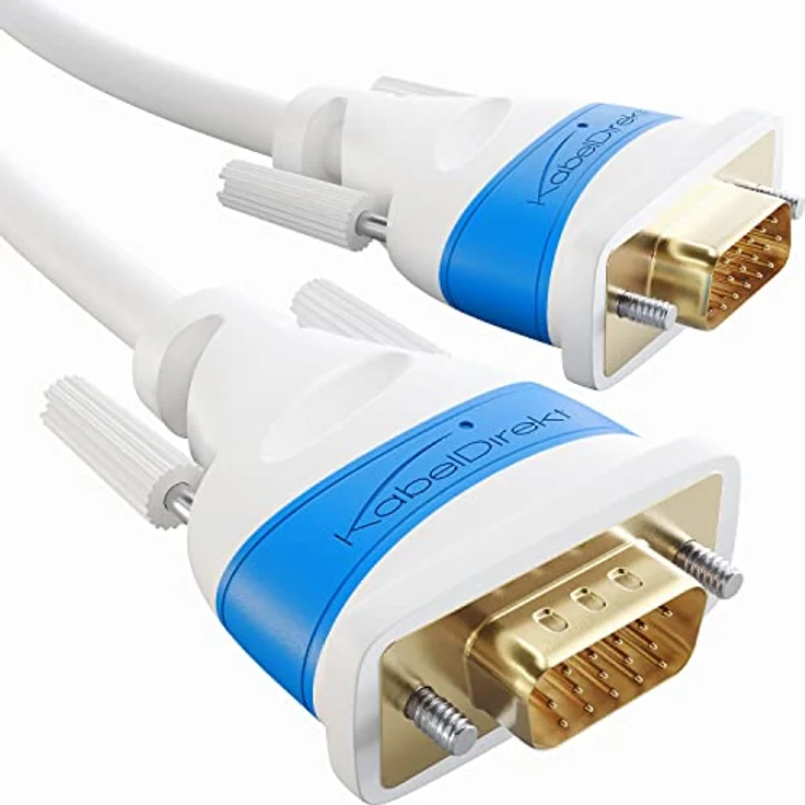 KabelDirekt – VGA Monitor Kabel für maximale Bildqualität durch hochreine Kupferleitungen – 1,5 m (Full HD, VGA auf VGA, verbindet PC mit Bildschirm/Beamer/Projektor, D-Sub 15, weiß)