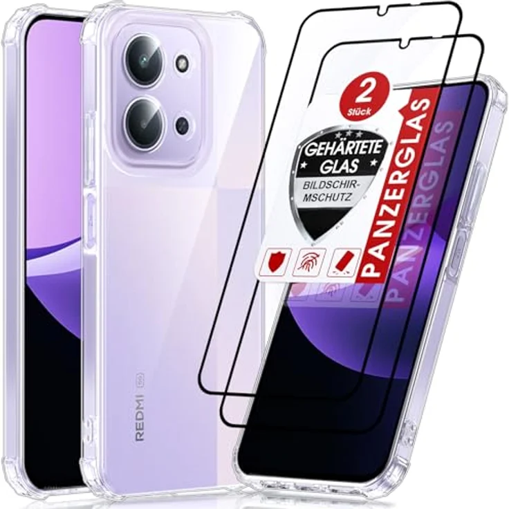 LeYi Transparent Hülle für Xiaomi Redmi 15C 4G/5G, Stoßfestes TPU Silikon Case mit 2 Schutzfolien, HD Kameraschutz und perfekter Passform, Durchsichtig – Bild 1