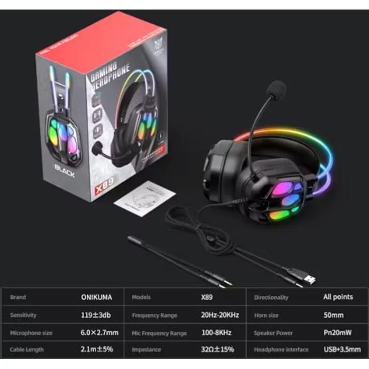 Onikuma X89, kabelgebundenes Gaming Headset mit überragendem Sound, Schwarz – Bild 9