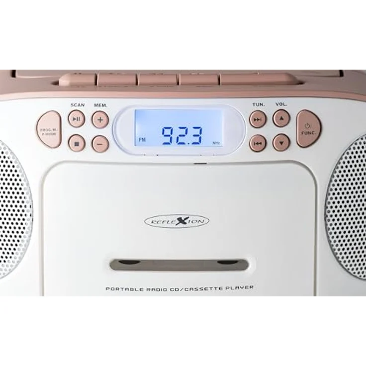 Reflexion CD-Player mit Kassette und Radio für Netz- und Batteriebetrieb (PLL UKW-Radio, LCD-Display, AUX-Eingang, Kopfhörer-Anschluss), weiß/rosa – Bild 6
