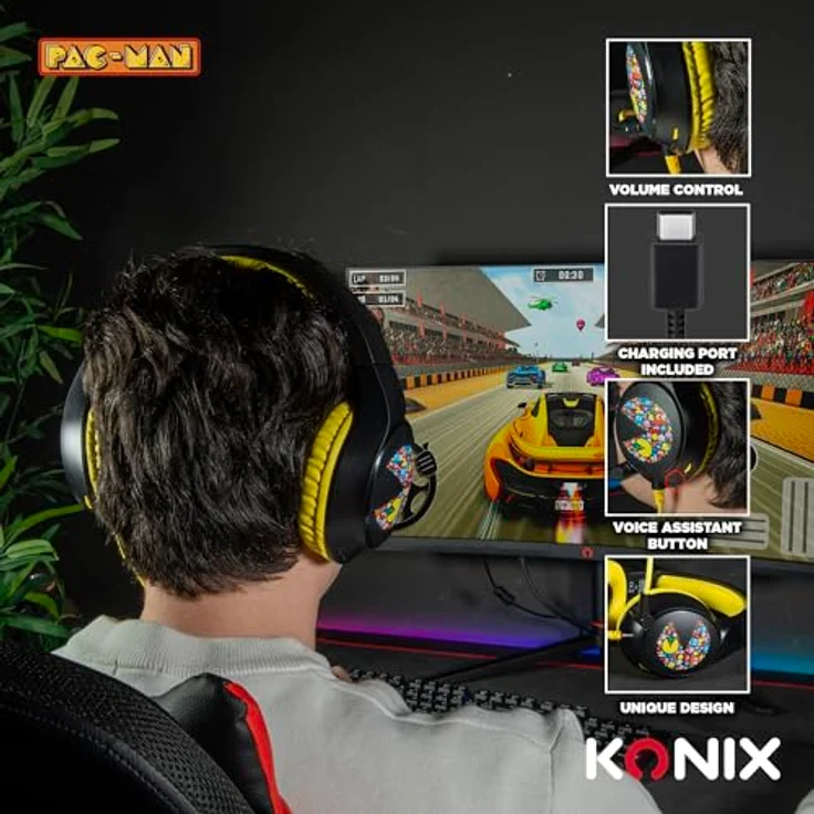 Konix Pac-Man Gaming Headset, kabelgebundenes Headset mit präzisem Audiosystem und integriertem Mikrofon, mehrfarbig – Bild 5