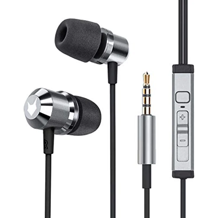 Mobilefox In-Ear Kopfhörer Headset Magnet Sport Design Memory Foam Ohrhörer Mikrofon Anthrazit, Aluminium, 3,5mm Klinkenanschluss – Bild 2