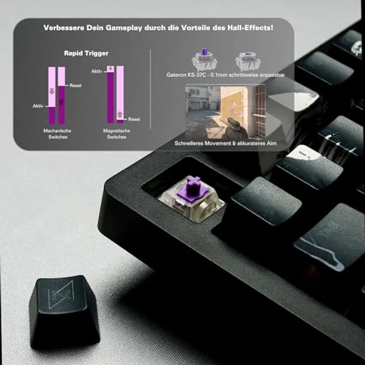 Nyfter Nyfboard HE Wireless 75% Gaming Keyboard, Hall-Effect Gateron KS-37C Switches, DE ISO QWERTZ, Hot-Swap, RGB, Schwarz, 2.4GHz/Bluetooth, PBT Keycaps, Media Knob, LED Display – Bild 2