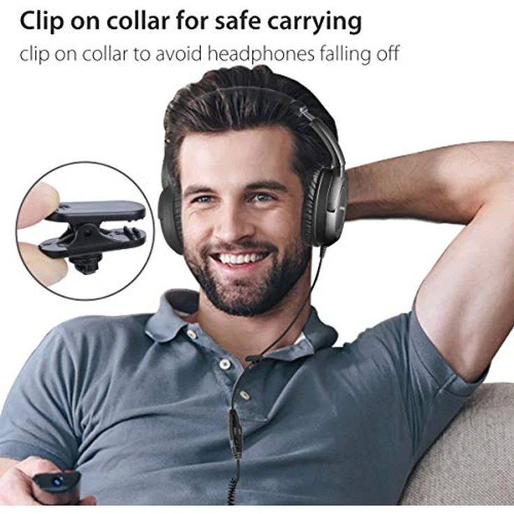 Avantree HF039 Over Ear TV Kopfhörer mit Langes Kabel (16.4 Fuß / 5M), HiFi Stereo Headset für Fernseher, mit Ohrmuscheln, 3.5mm Audio Output, mit Spiralenkabel und eingebauter Lautstärkeregelung – Bild 6