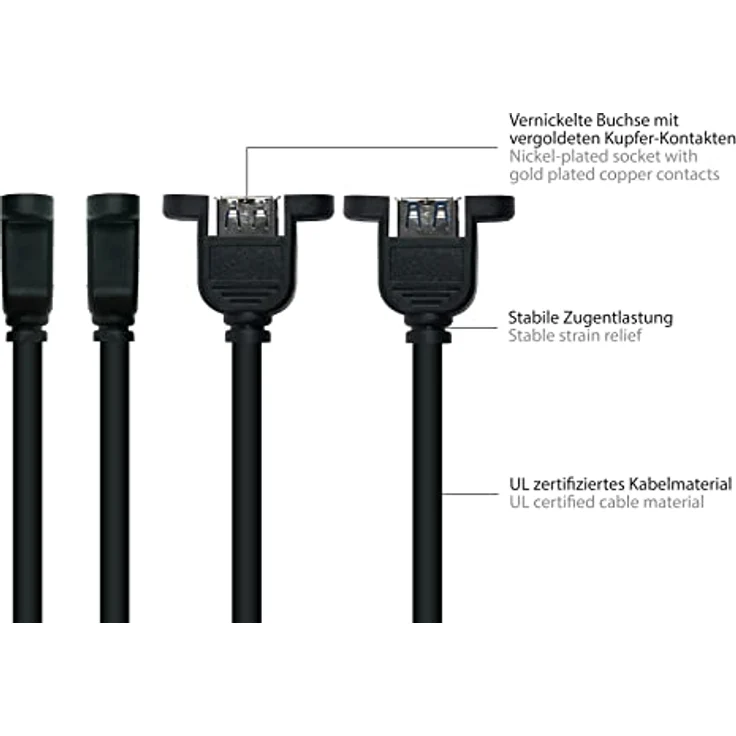 Kabelmeister Einbau-Verlängerungskabel USB 3.0 Stecker A an Einbaubuchse A, 0,3m, schwarz, UL-zertifiziert, Kupfer, Super-Speed bis 5 Gbit/s, AWG28/24 – Bild 4